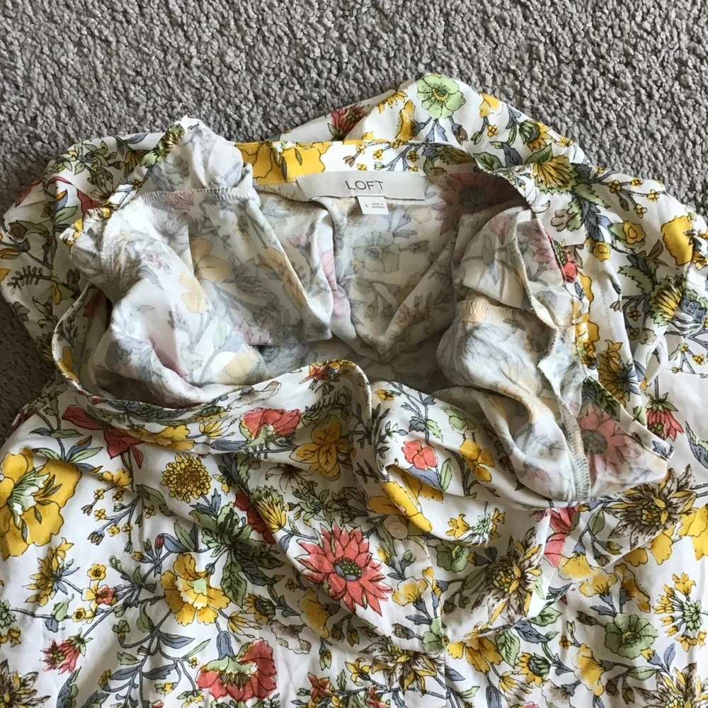 Short Sleeve Button Front V-neck Floral LOFT Dress - Picture 7 of 7